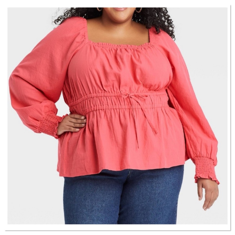 Ava & Viv Women’s Plus Size Long Sleeve Peplum Top Coral